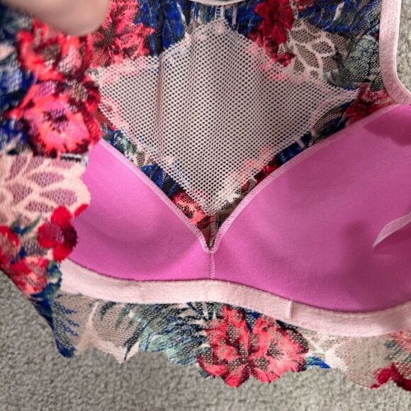 Pink Victoria's Secret Push Up Bralette Bra XS Euphoria Pink Floral Lace Mesh - Picture 8 of 11
